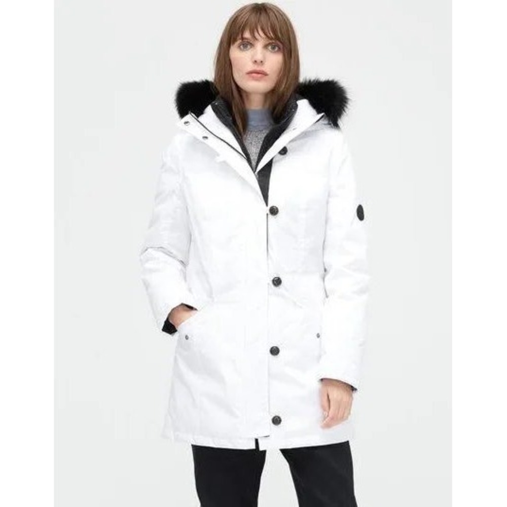 UGG Adirondack Women's M White Down Parka 100% Lamb Fur Hood *missing vest*